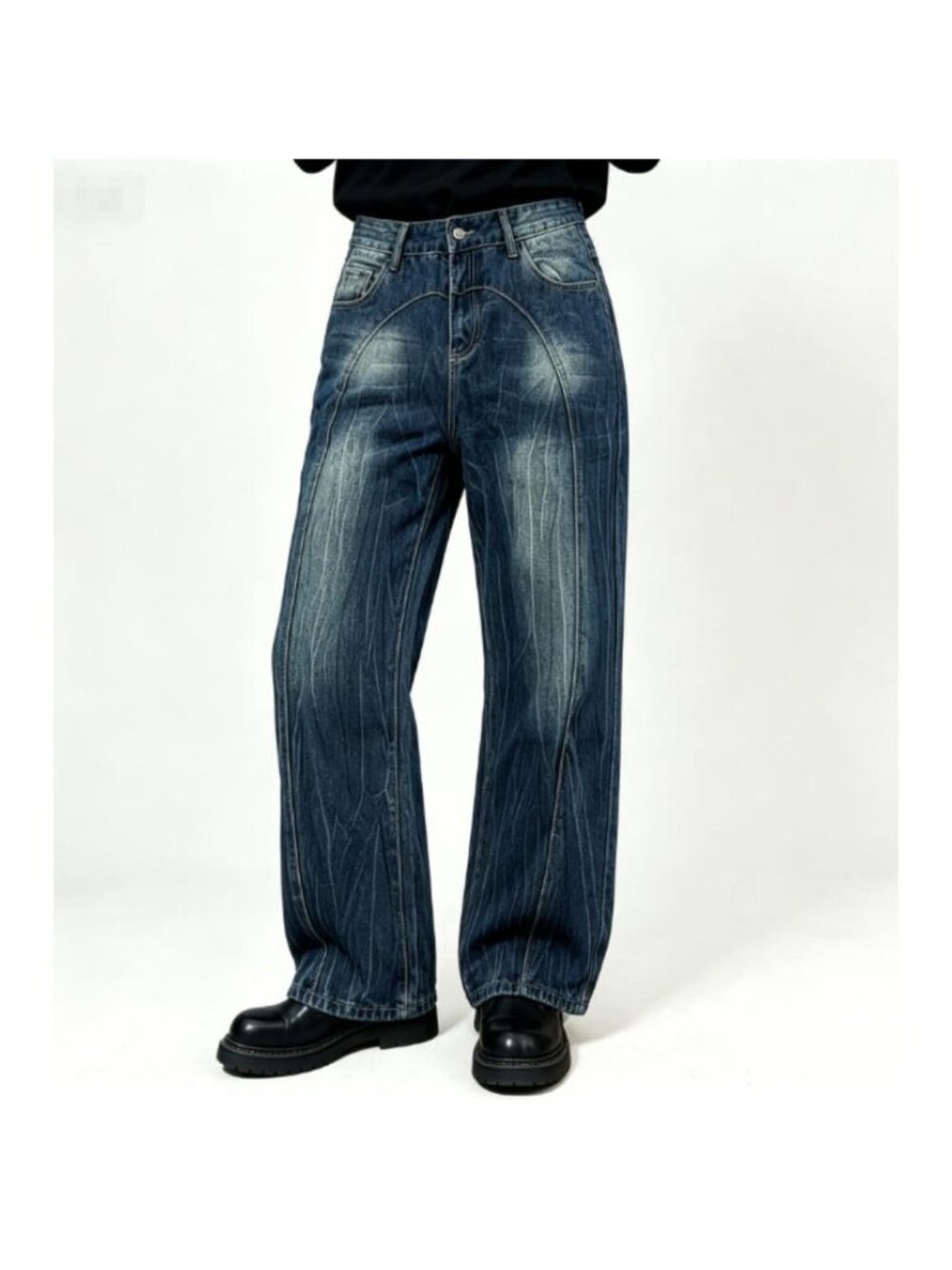 XLWomen High Waist Flare Jeans Distressed Washed Stitching Detail Denim Trousers
